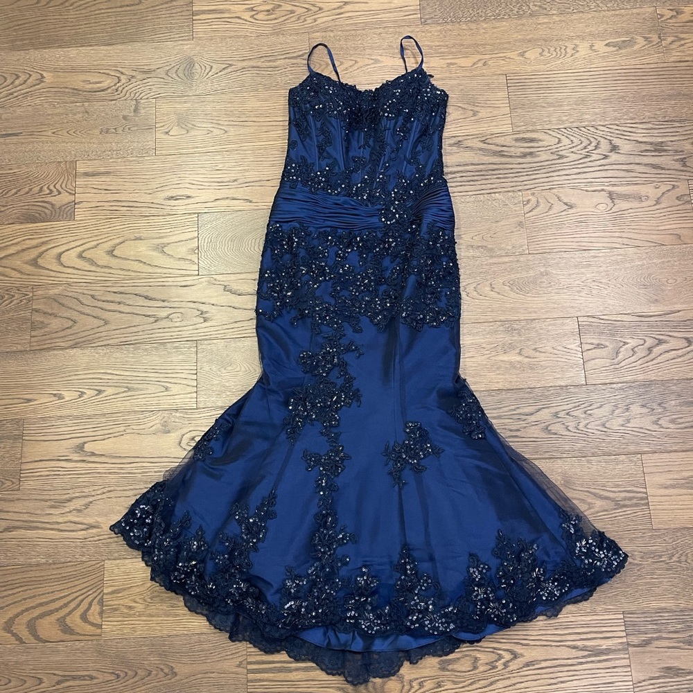 Jovani Navy Blue Beaded Gown Dress (Wedding, Prom) MSRP $950